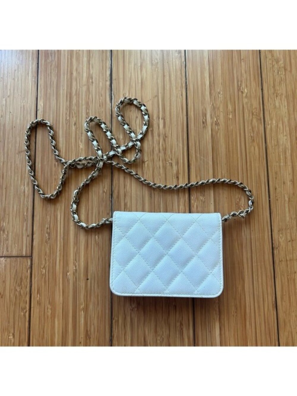 Chanel Mini Wallet On Chain White Caviar quilted crossbody Gold Hardware - Picture 11 of 14